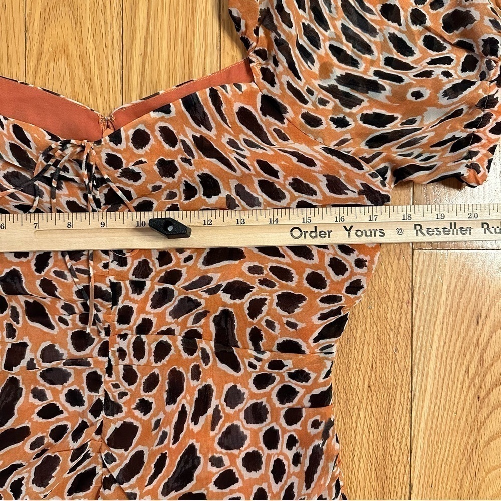 JOA Just One Answer Orange Leopard Print Short Sleeve Ruched Mini Dress S - Picture 7 of 8